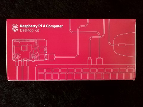 The closed Raspberry Pi 4 Desktop Kit box